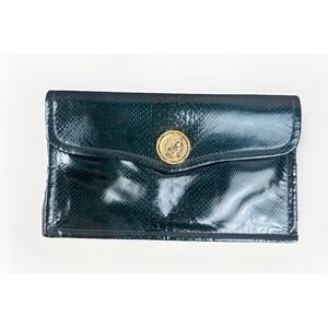 Vintage‎ Koret Faux Snakeskin Envelope Clutch Purse  Gold Medallion Evening Bag